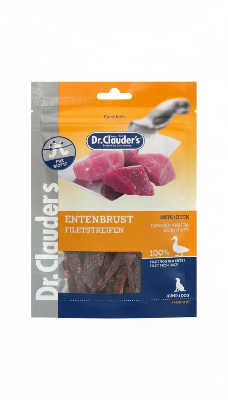 تشویقی نواری سگ دکتر کلادرز با فیله سینه اردک (Dr. Clauder's Duck Breast Fillet Strips)